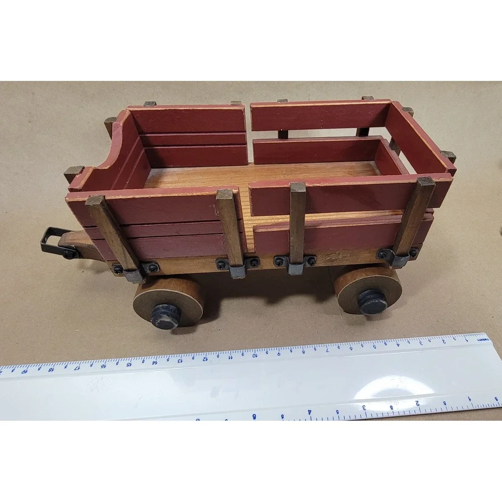 Tender Heart Treasures Wooden Wagon Decor Red Natural Wood 61195 Vintage Style